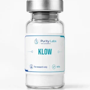 Purity Labs KLOW research peptide vial on a clean white studio background