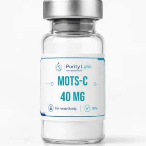 Purity Labs motsc40mg research peptide vial on a clean white studio background